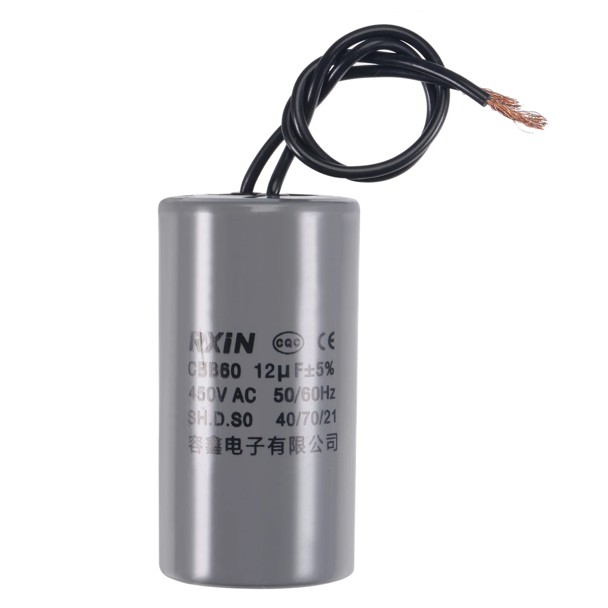 

Uxcell CBB60 Run Capacitor 12uF 450V AC 2 Wires 50/60Hz Cylinder 74x38mm for Air Compressor Water Pump Motor