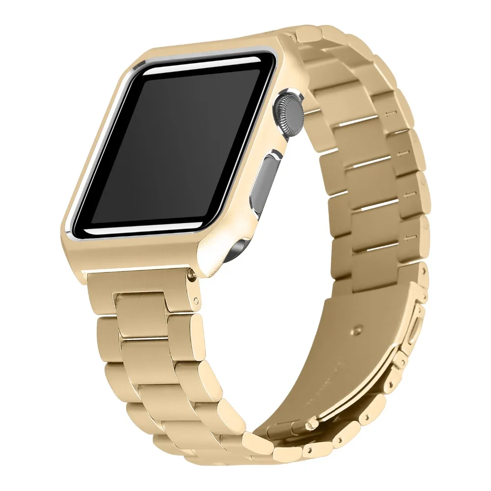 

Stainless Steel Watchband with Protective Case for Apple Watch 38mm 42mm 40mm 44mm Series 4 3 2 1 Metal Replacement Strap