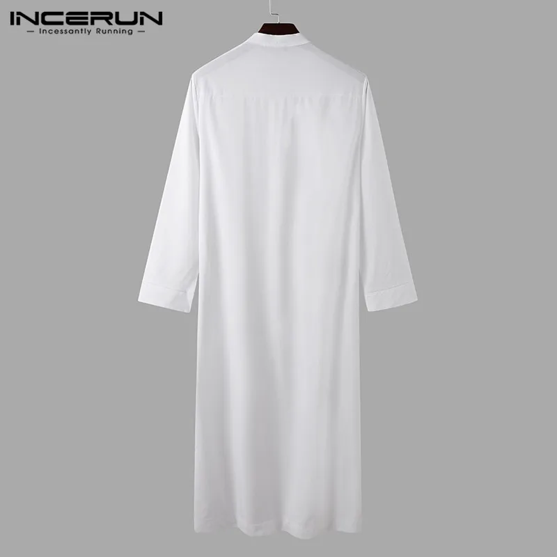 Muslim Men Jubba Thobe Long Sleeve Solid Color Breathable Robes Stand Collar Islamic Arabic Kaftan Men Abaya S-5XL INCERUN muslim dress muslim robe
