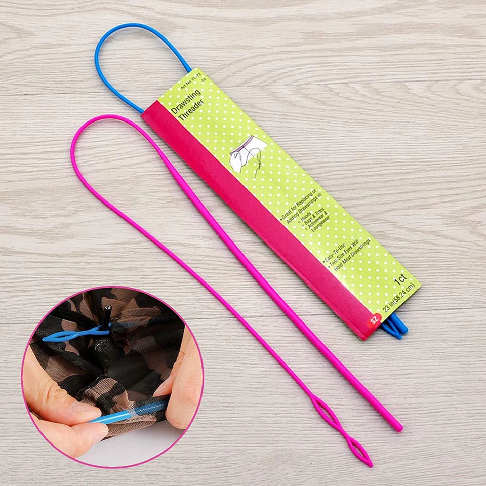 UEPOA Inrijghulp, 18 stuks, elastisch koord, doortreknaald, draadinrijger voor naalden, elastiek, trekkoord, stopnaalden voor stof, riem, strepen, doe-het-zelf breiaccessoires