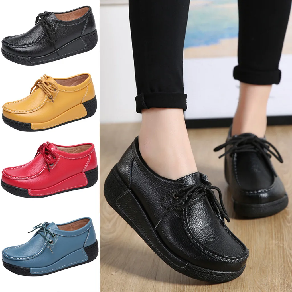platform shoes woman Lace Up solid color Platform flat With round Toe Casual Shoes women flat shoes handmade#G2