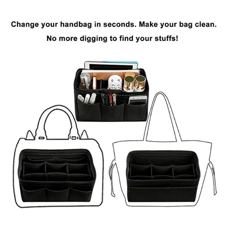 Женская модная фетровая тканевая внутренняя сумка, помещается в вставную сумочку, много карманов, косметички для хранения и личных вещей, Органайзер