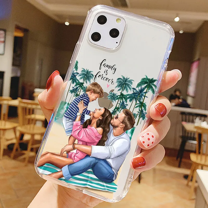PUNQZY Модный чехол для телефона мамы и дочки iPhone 12 PRO 11 MAX XR 6 6s 7 8 Plus X XS SE 2 мягкий из