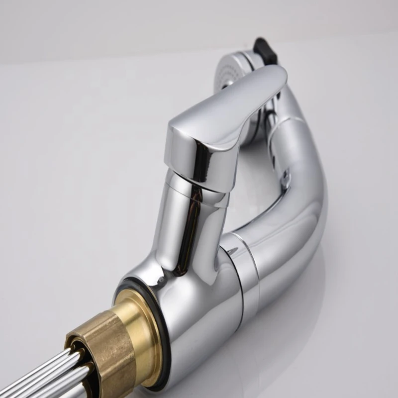 Bathroom Basin Faucet with Pull Down Sprayer Single Handle Mixer Tap Hot and Cold Water Faucet Kitchen Telescopic Lifting Faucet