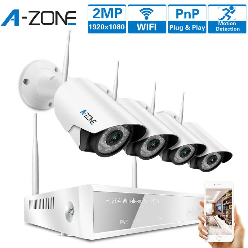 A-ZONE Wireless Home Security Camera Kit 960P/1080P Wifi CCTV Monitoring Camera Security System Indoor Video Surveillance Set