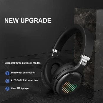 

Wireless Headphones LED Earphone Gaming Music Bluetooth Headset Portable Fold with FM Card Noise Earphones HiFi Stereo with Mic