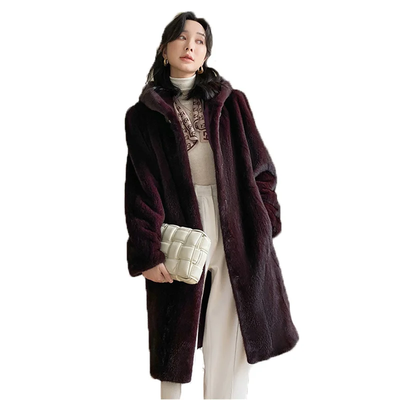

2021 Mink Fur Coat Women New Winter Velvet Thick Warm Jacket Mom Fashion Black Purple Loose Long Mink Fur Coat N1563