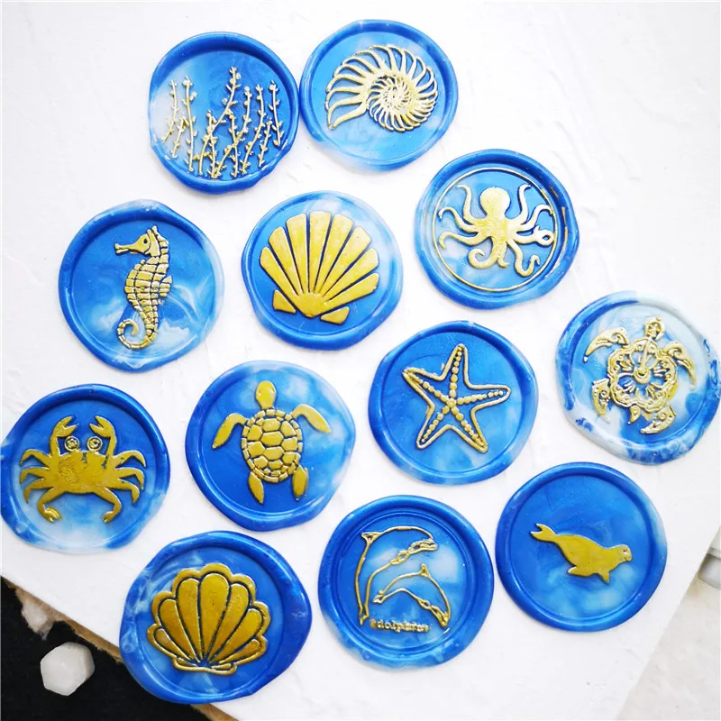 Sea Animals sealing wax stamp seaweed tortoise Sea turtle whale starfish shell Sea Horse squid octopus Hippocampus wax stamp