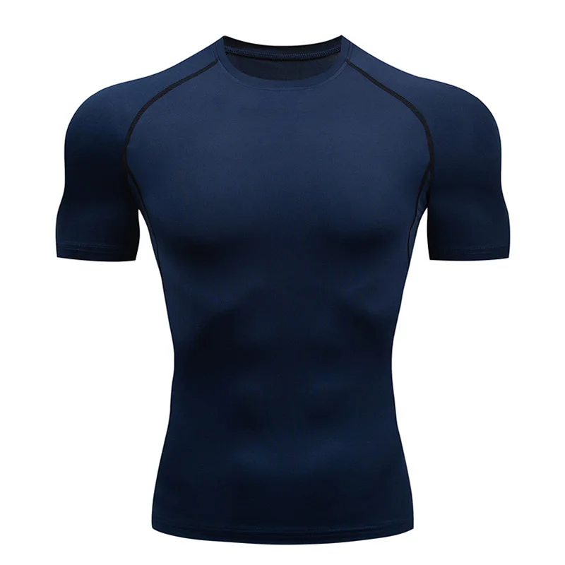 

Men's T-shirt Tights Compression Sportswear Muscle Shirt Summer New Quality Round Neck Solid Color Short-sleeved Fitness Top 4XL