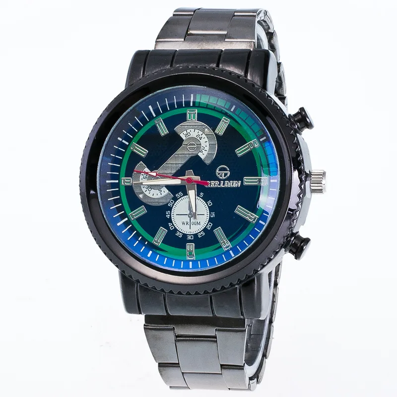 

Hot Selling Gun Color Steel Belt Men Casual Fashionable Watch cai quan Steel Timepiece Quartz Watch