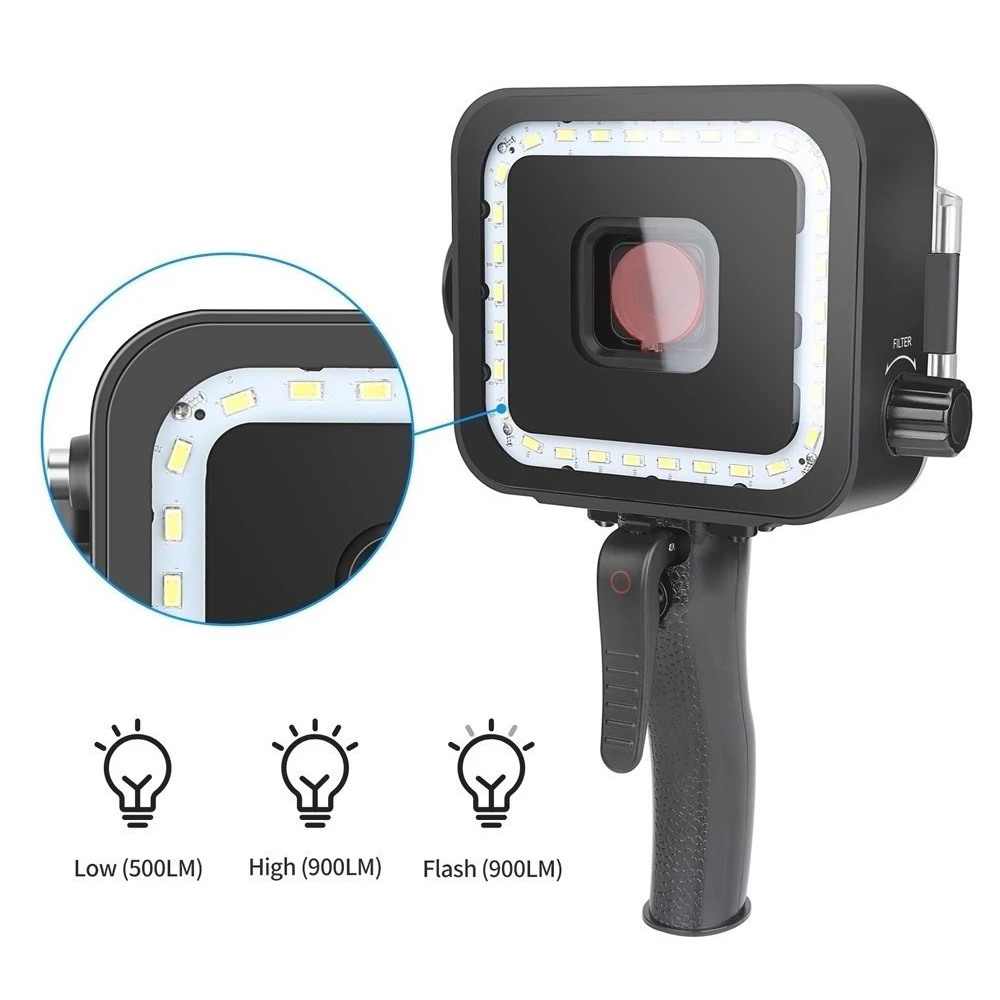 40 м 900LM подводный светодиодный светильник для GoPro Hero 7 6 5 черный водонепроницаемый