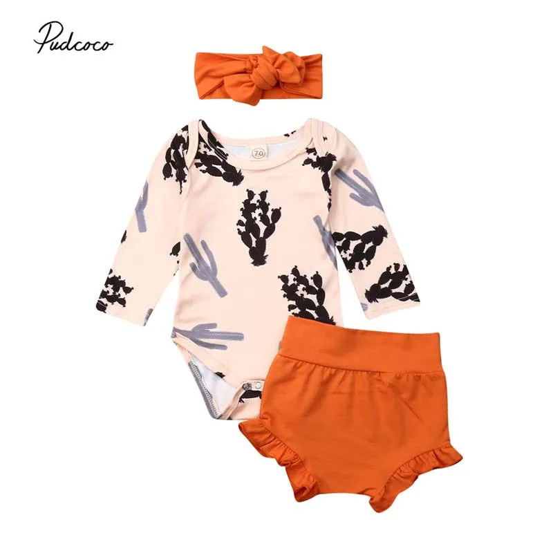 

2019 Baby Spring Autumn Clothing Newborn Toddler Baby Girl Long Sleeve T-shirt Top+ Shorts Bottoms +Headband 3pcs Outfits Set