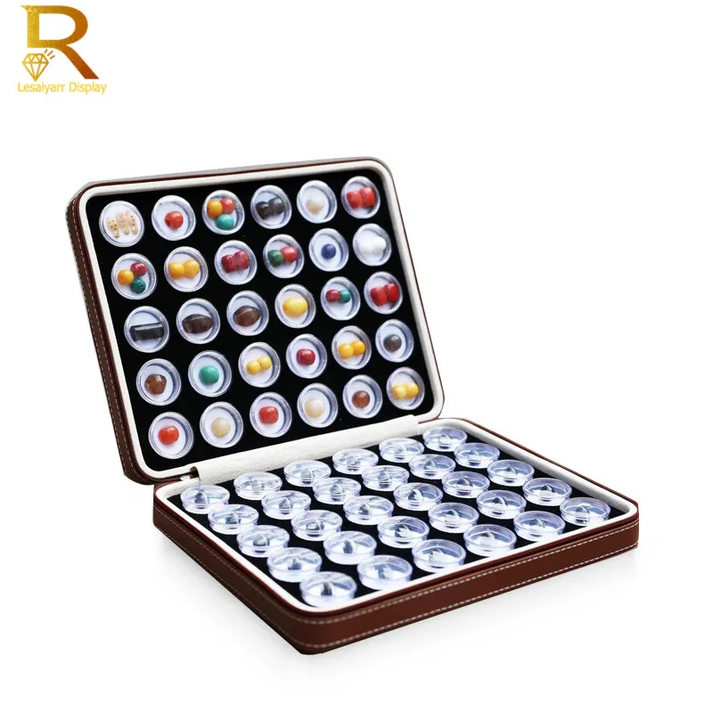 Fine PU Diamond Carry Box Case 60Pcs Round Stone Box Trade Fair Gemstone Exhibition Storage Organizer Display Carry Box
