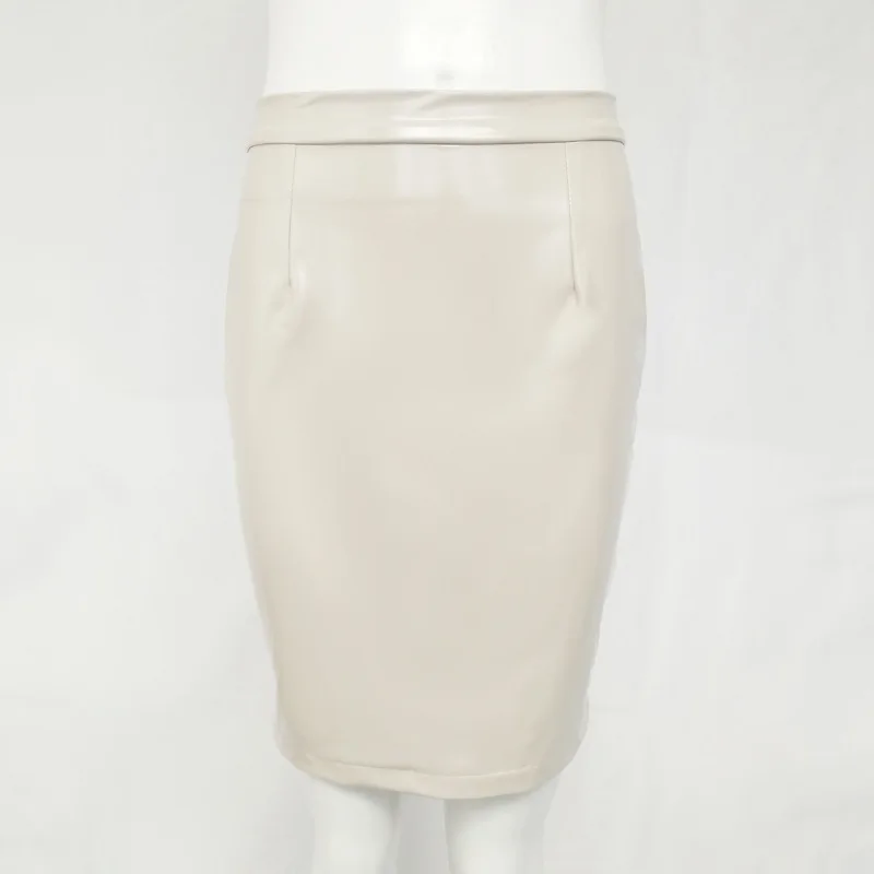 Женская Сексуальная Мини элегантная облегающая латексная юбка-карандаш с высокой талией из искусственной лакированной кожи черная офисная короткая юбка для женщин - Цвет: Бежевый