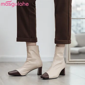 

Masgulahe 2020 winter autumn women new arrival ankle boots dress shoes high heels boots hot fashion genuine leather boots
