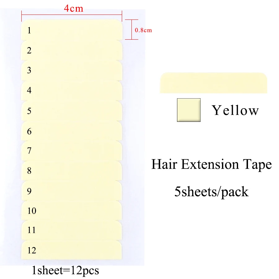 Alileader, 12 шт./лист, высокое качество, супер лента для наращивания волос, клейкая двухсторонняя водонепроницаемая лента для наращивания волос/кружева/парика - Цвет: yellow