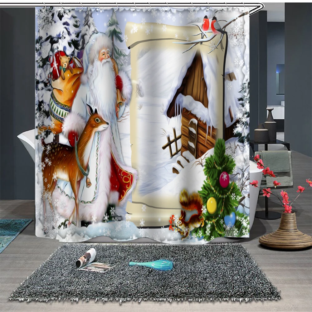 Рождественский Декор для дома Санта Клаус занавеска для душа сонный Снеговик узор водонепроницаемый ванная душевая занавеска для ванной - Цвет: PZ03