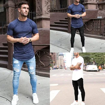 

4 Colors Men Stretchy Ripped Skinny Biker Solid White Jeans Destroyed Hole Slim Fit Denim High Quality Jean