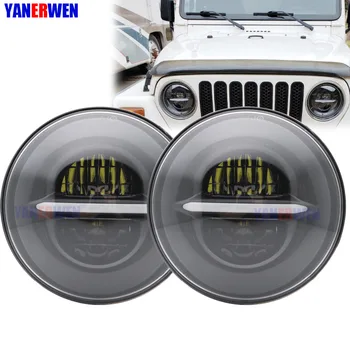 

7Inch 50W H4 LED Headlight DRL with Amber Turn signal 7" Round Headlamp For Lada 4x4 Urban Niva Land Rover 90/110 Defender