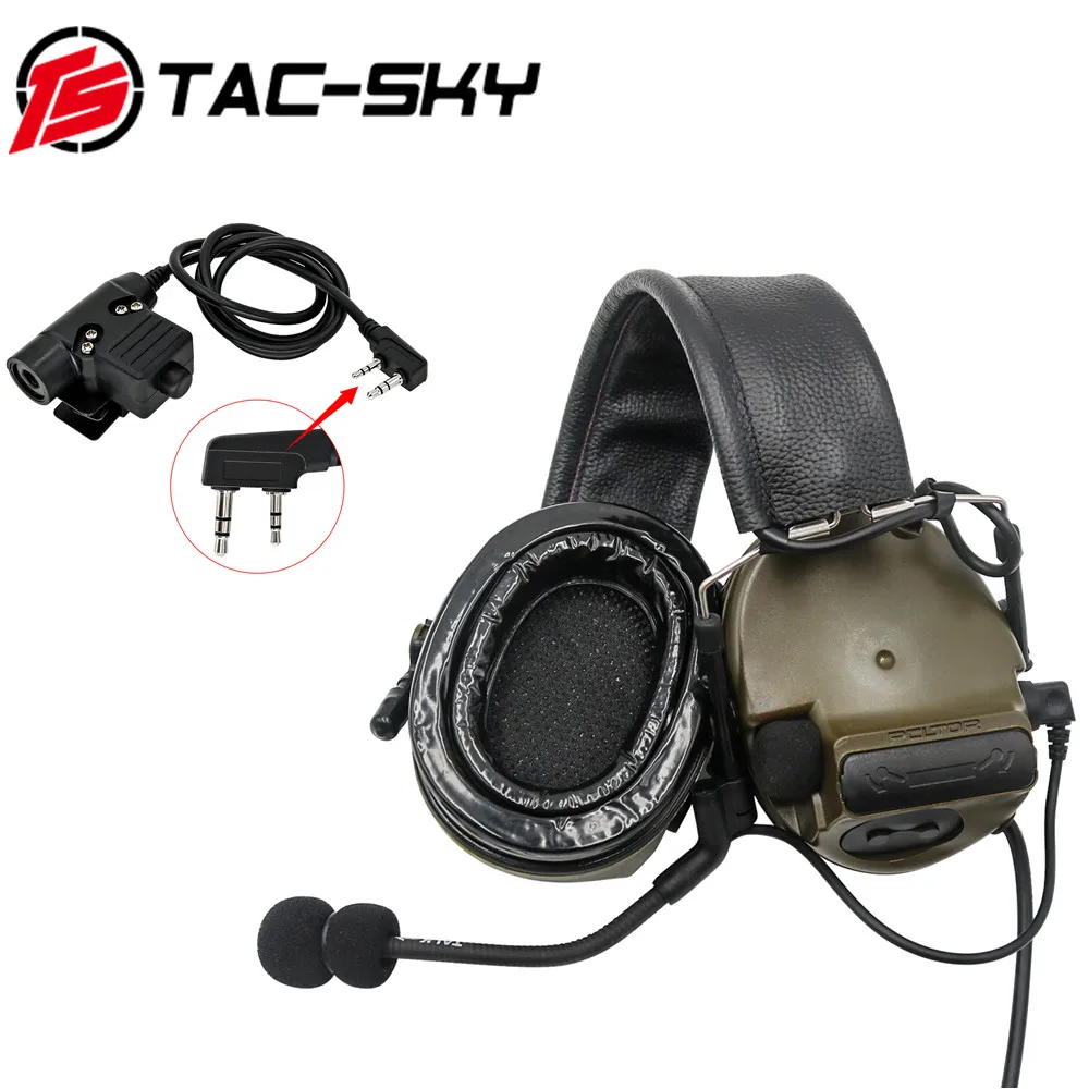 TAC-SKY leather headband COMTAC III noise reduction pickup tactical shooting hunting headset + military adapter PTTU94 PTT FG - Famidy.com