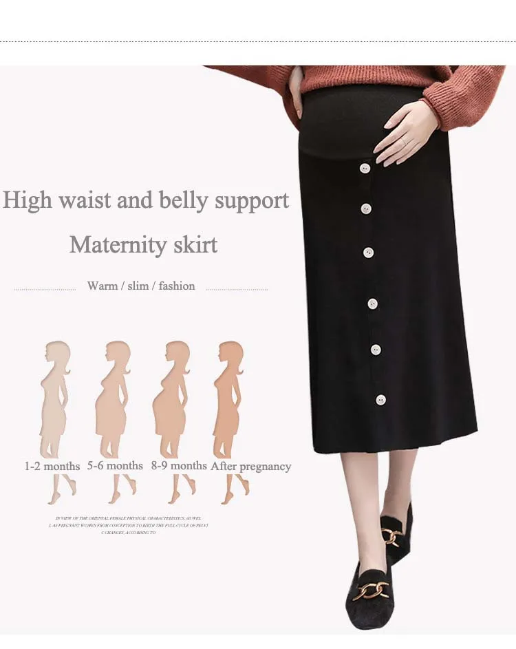 Maternity Skirts Autumn and Winter Belly Support Knitted Skirt Pregnant Women Skirt High Waisted Pregnancy Skirts JOYRAY.B