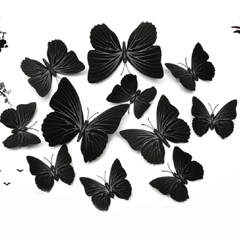 12pcs/Set Black Butterflies Wall Sticker Beautiful Beautiful Butterfly Sticker With Pin for Kid Room Wall Decals Home Decoration 4