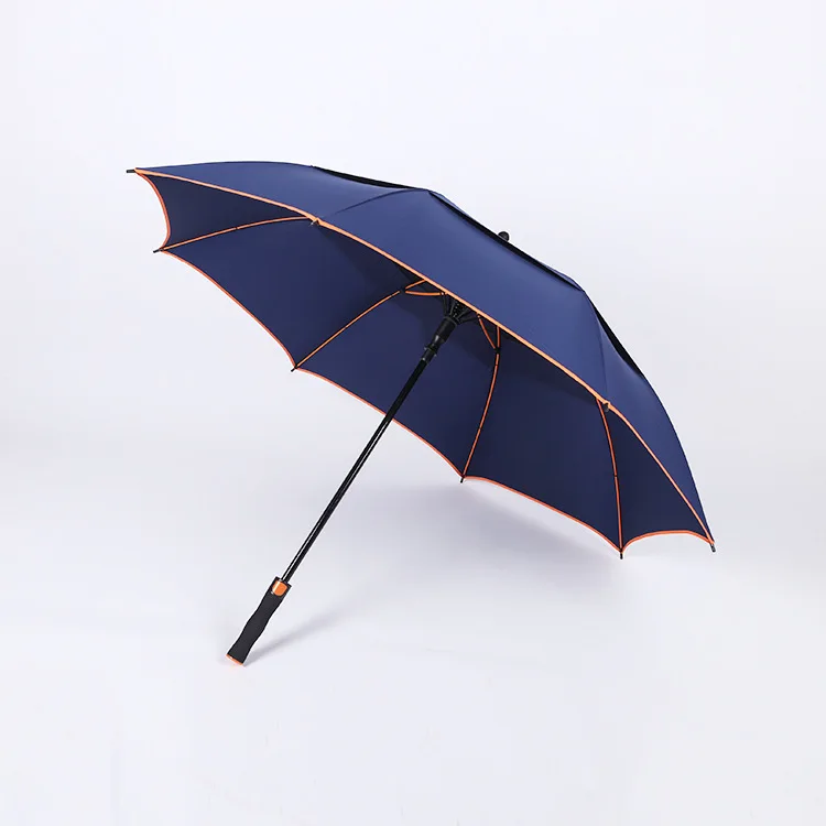 Деловой двойной зонт для гольфа, двойной большой зонт из волокна, 8 костей, прямая ручка, длинная ручка, автоматический зонт для защиты от солнца - Цвет: Синий
