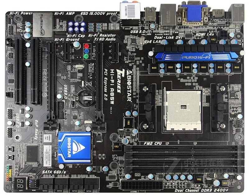 Материнская плата BIOSTAR ATX для настольного компьютера FM2 Hi-Fi A85W DDR3 поддержка USB 3 0 |