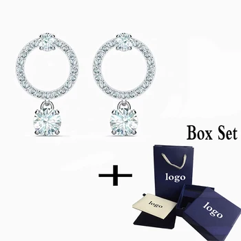 

SWA New Stylish And Refined Attract Circle Stud Earrings, Simple Eye-catching Jewelry Add A Personalized Sparkle Charm In Da