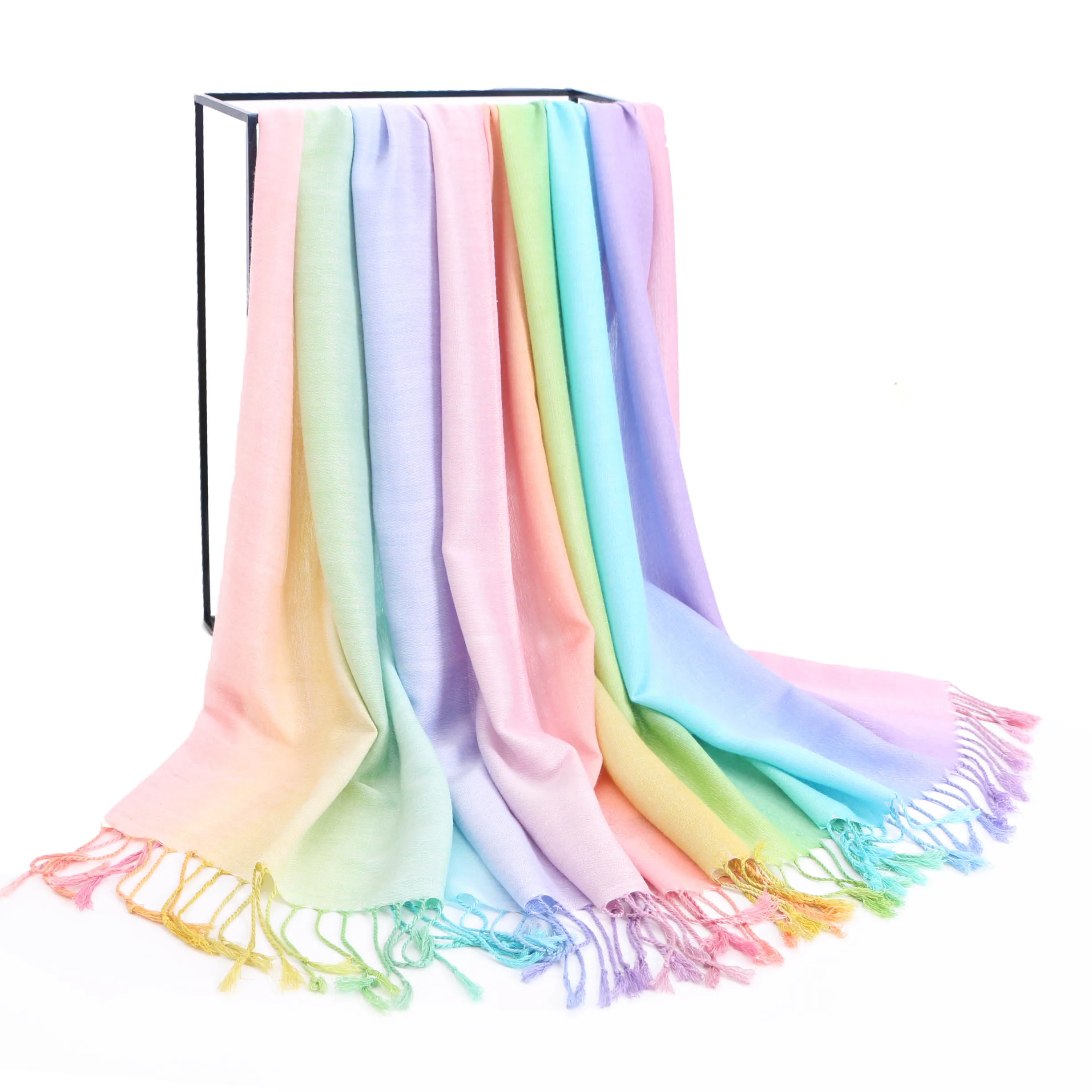 [FAITHINK] Женский Радужный хлопковый платок Пашмина, брендовая роскошная женская накидка, двухцветная, летняя, кондиционер, полотенце, шаль, carf
