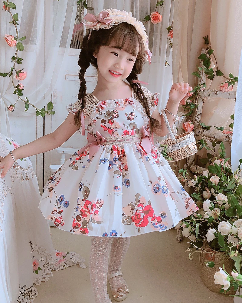 children dress 2PCS Summer Spanish Princess Ball Gown Bow Print Sleeveless Vintage Birthday Party Easter Eid Girl Lolita Dress For 12M-6T Y3041 cute baby dresses online