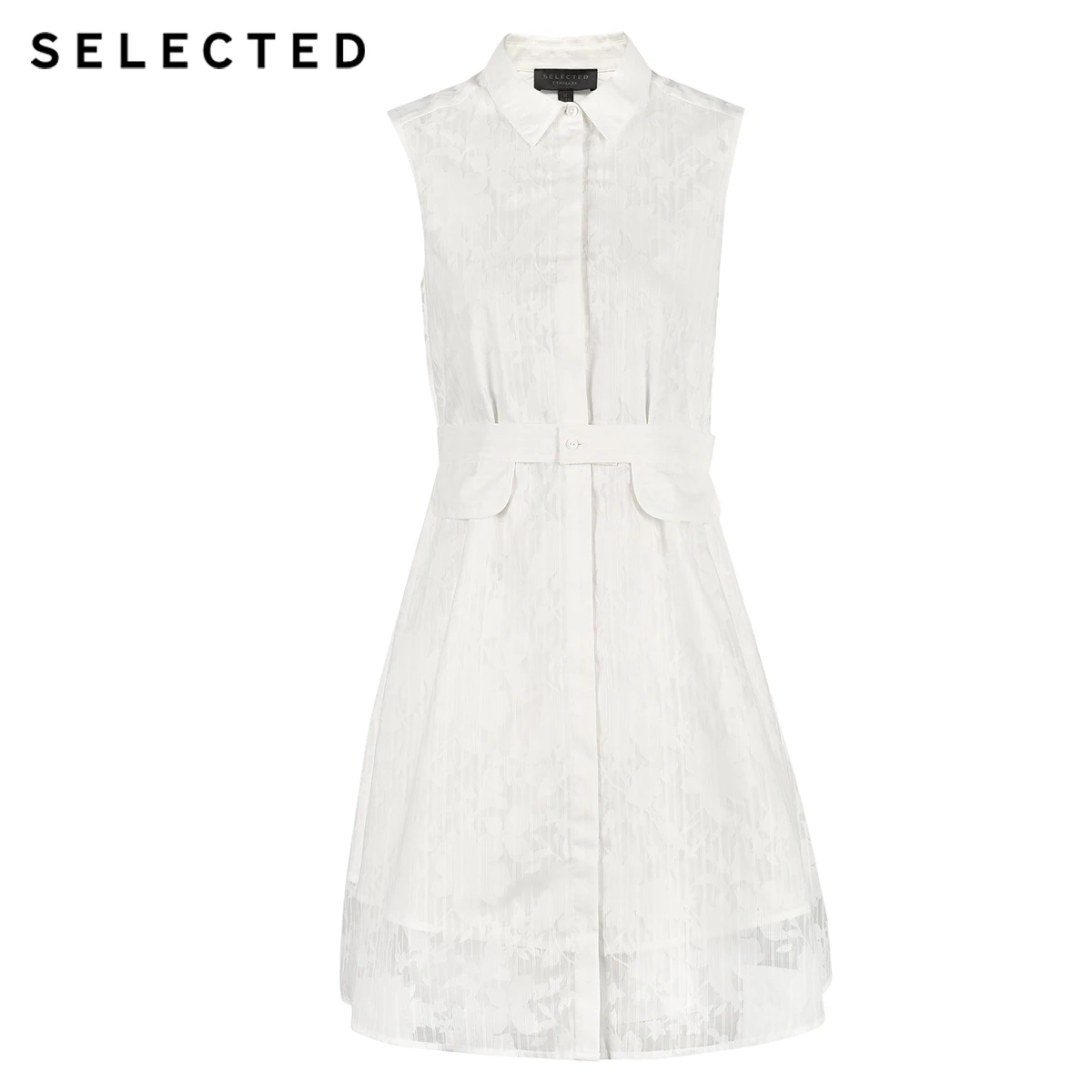 Женское прямое платье с отложным воротником белое цветочным рисунком модель S |