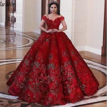 Роскошное красное вечернее платье с пайетками с открытыми плечами пышные платья Vintgae цветы плюс размер Дубай для официального пышного торжества платья