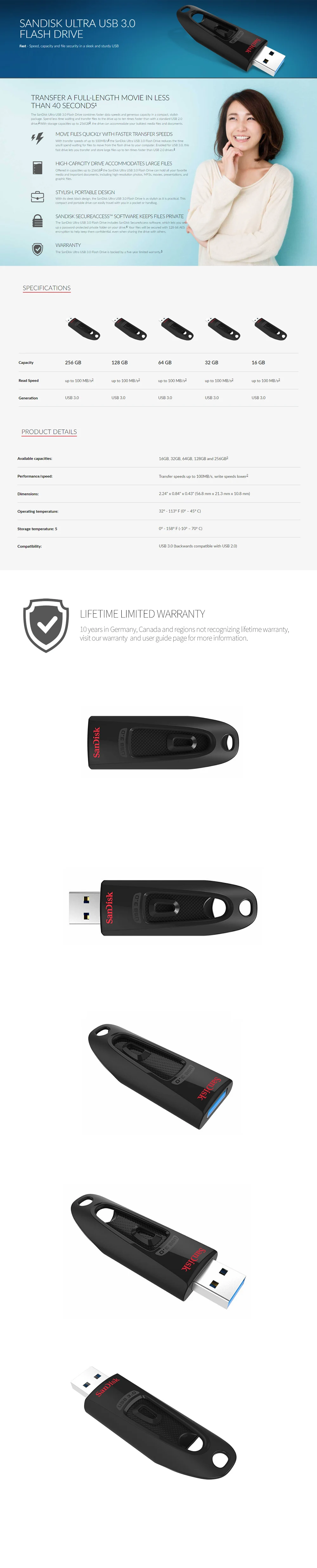 USB флеш-накопитель SanDisk USB 3,0, флеш-накопитель 16G 32G 64G 128G 256G, устройство для хранения карт памяти, скорость чтения до 100 МБ/с./с CZ48
