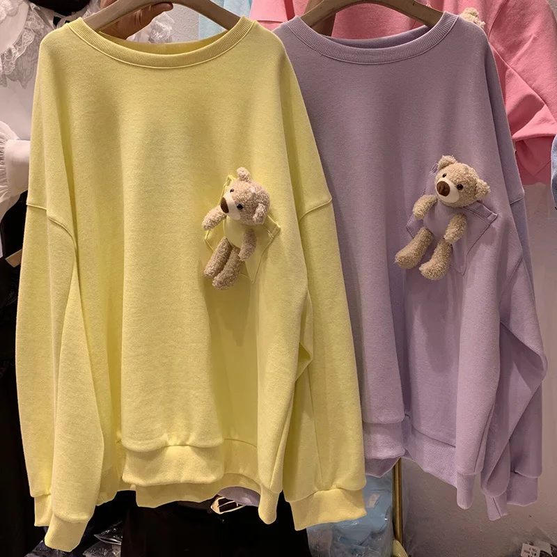 

Bear Doll Hoodie Female Thin Type for Spring and Autumn 2020 Korean-style New Style Loose Students Versatile Long Sleeve Hoodles