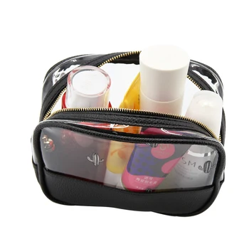 

Women Cosmetic Bag Transparent PU Zipper Makeup Storage Handbag Female Square Wash Bag Travel Organizer Toiletry Make Up Bags