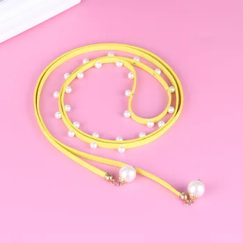 

Luxury Women Pearl Deciration Belt 2020 Classic Designer Ultra Long Waist Chain Fine Leather Ladies Belt Wild Evening Dress Belt