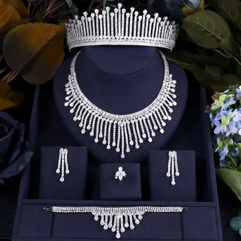 

janekelly Luxury cubic zirconia necklace bracelet earrings and ring 4pcs dubai full jewelry set for women,bridal dress dinner
