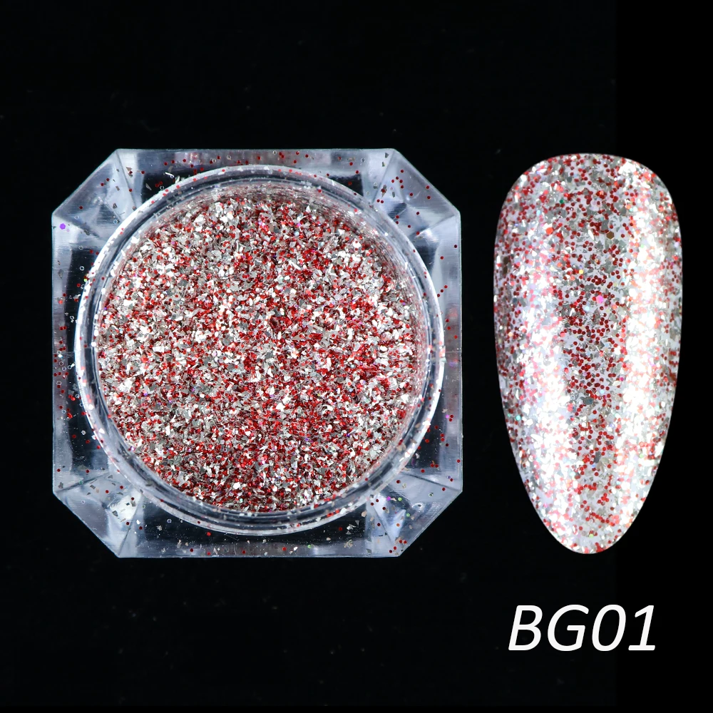 1 коробка голографическая платиновая блестящая пудра для ногтей, лазерная блестящая Алмазная LEBG01-26 для маникюра - Цвет: BG01