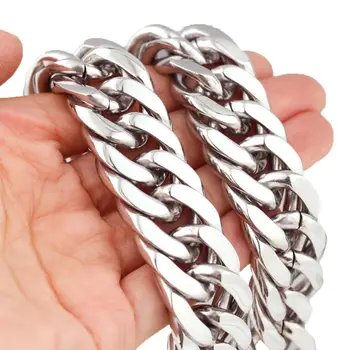 

21mm Neck Choker Heavy Chain For Men Big Long Necklaces Male Silver Color Hiphop Stainless Steel Cuban Link Chain 2020 Collares