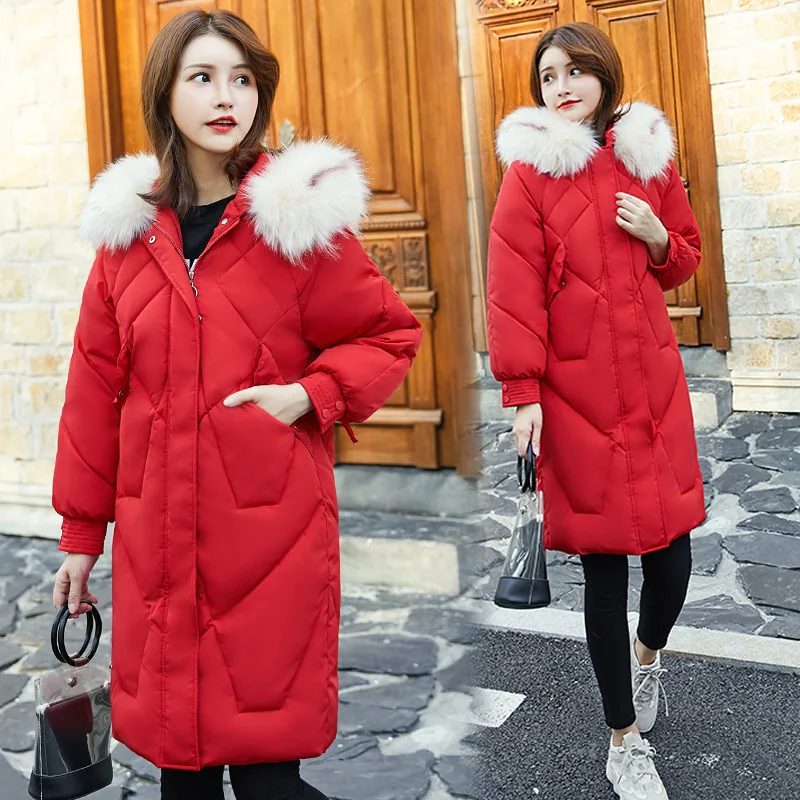 

Cotton Overcoat Winter New Style Korean-style WOMEN'S Wear 2019-Hooded Mid-length with Fur Collar Slimming down Jacket Cotton-pa
