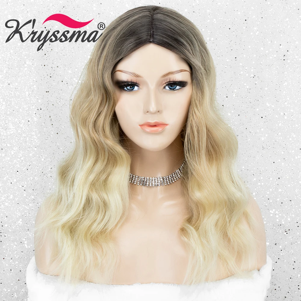 

Kryssma 3 Tones Cosplay Wigs Ombre Blonde Wig Mixed Black Short Bob Wavy Synthetic Wigs For Women Full Machine Made Wig