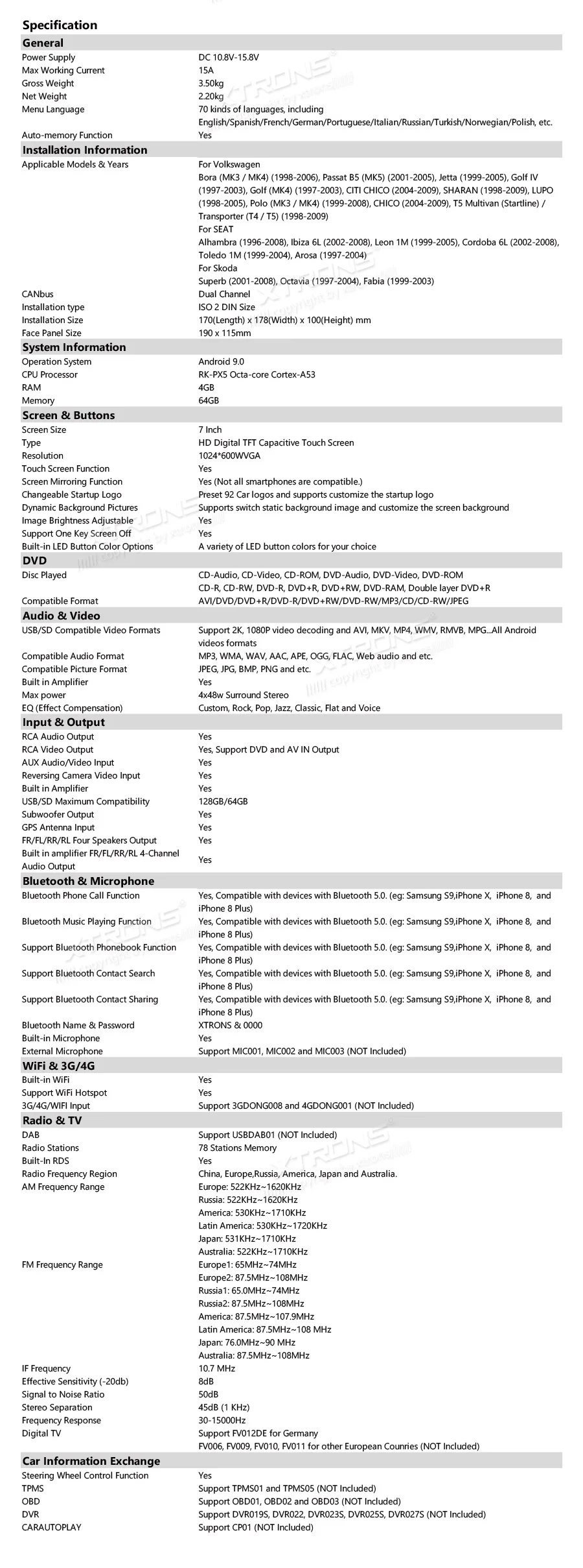 Excellent XTRONS 7" Android 9.0 Octa Core 64G ROM 4G RAM Car DVD Player Multimedia GPS System Custom Fit for Volkswagen for Seat for Skoda 22