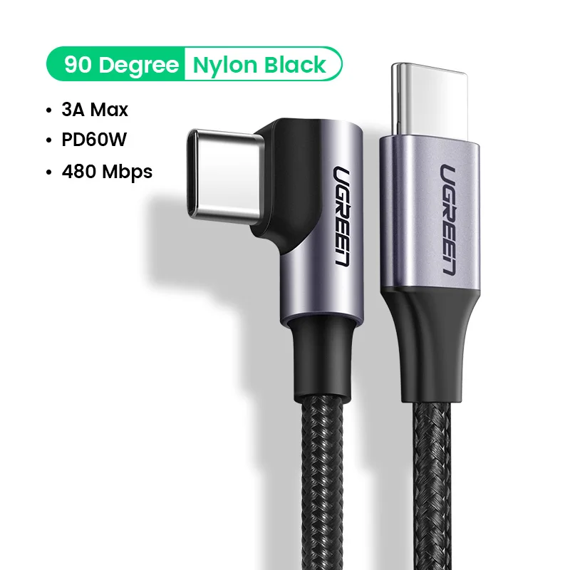 90 Degree Type-C Ugreen usb type-C-USB C кабель для samsung S9 S8 Plus PD 60 Вт Быстрая зарядка 4,0 USB-C кабель для Macbook Pro USB шнур - Цвет: 90 Degree Type-C