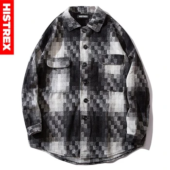 

HISTREX Plaid Mosaic Harajuku Hip Hop Long Sleeve Men Shirt Cotton Vintage Men Shirt Male Hip Hop 2019 Hawaiian Social K8KQ5#