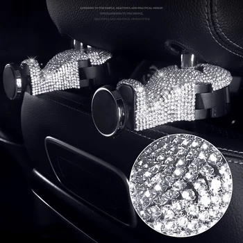 

Rhinestone Car Headrest Hook Diamond Seat Back Hanger Holder Vehicle Organizer for Handbags Purses Coats and Grocery Bags