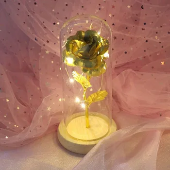 

LED Light Beauty And The Beast Red Rose In A Glass Dome On A Wooden Base For Valentine's Gifts LED Rose Lamps ChristmasA
