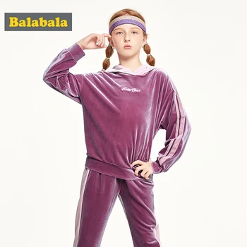 

Balabala girls Clothing Set spring 2020 new big Children velvet long sleeve hoodies & trousers set sweet beauty