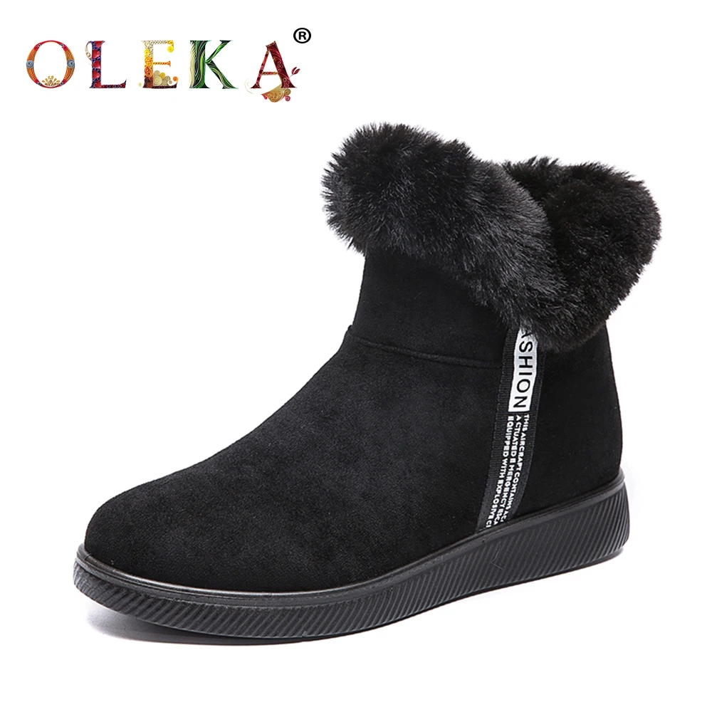 

OLEKA Mature Style Women Boots Ankle New Shoes Platform Riband Snow Boots Warm Faux Fur Ladies Boots 2020 Winter Round Toe