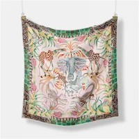53cm Woman Scarf Shawl 100% Twill Silk Square Scarf Zambe Elephant Print Neckerchief Bandana Headband Hijab Scarves & Wrap 1